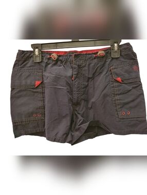 Abercrombie Men's Navy Cargo Swim Shorts with Red Trim